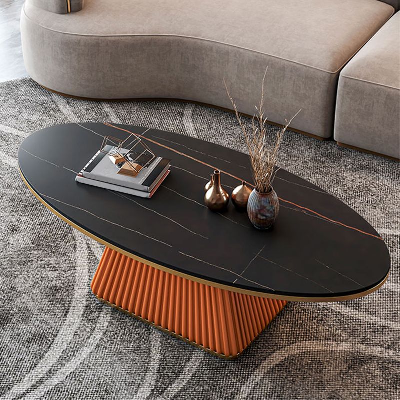 Oval Box Shaped Base Design Slate Table Glam Style Coffee Table