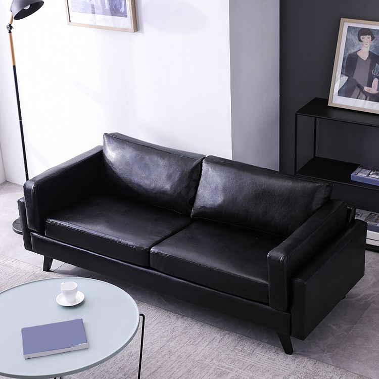 Leather Pillow Back Sofa Square Arm Apartment Seating for Living Room