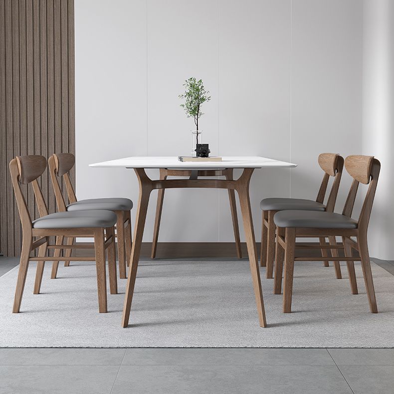 Tavolo bianco in pietra sinterizzato Tavolo da ristorante moderno con base in legno e 4 gambe