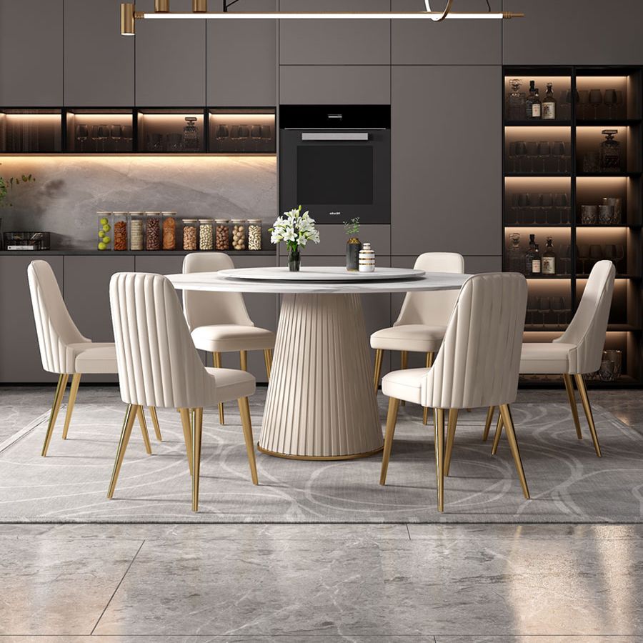 Scandinavian Sintered Stone Table Set of 5/7 with White Round Table Dining Set with Leather Chairs Clearhalo 'Dining Room Sets' 'Dining Tables & Seating' 'dining_room_set' 'furn' 'furn_dining_room_set' 'Furniture' 'furniture_dining_room_set' 'Kitchen & Dining Furniture' 'kitchen&dining_furn' 'kitchen' 1200x1200_1a1b0196-39e8-4b85-85c2-9e8e7d2f021d