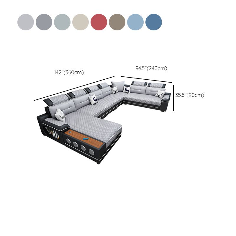 Sofá seccional de cuero de campo sintético francés con brazos de almohada
