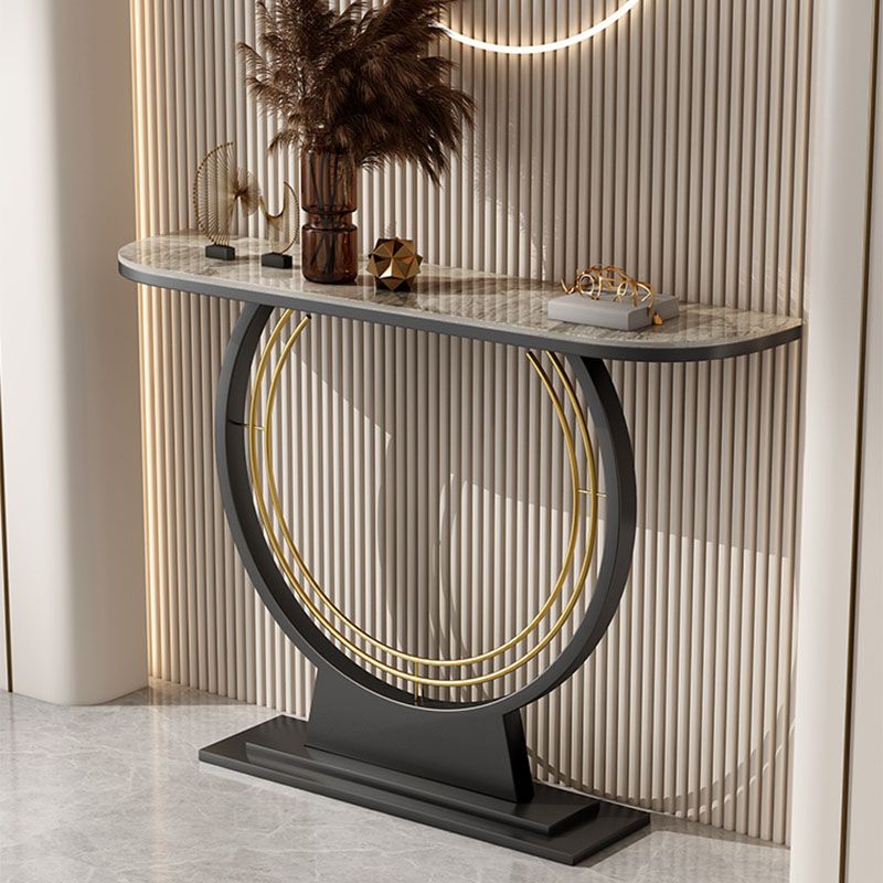 Zeitgenössischer Eisenkonsole Sofa Tischstein Halb Mondendtisch für Halle