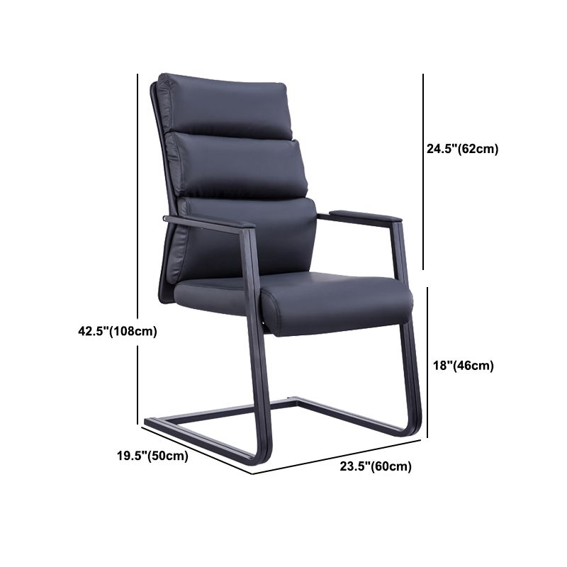 Silla de escritorio moderna sin ruedas, silla con respaldo alto negra de piel sintética