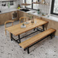 Industrial Solid Wood Rectangle Dining Khaki Standard Dining Table with Trestle Base Clearhalo ' dining_table' 'Dining Tables & Seating' 'Dining Tables' 'furn' 'furn_dining_table' 'Furniture' 'furniture_dining_table' 'Kitchen & Dining Furniture' 'kitchen&dining_furn' 'kitchen' 'kitchen_dining_table' 1200x1200_1a265dcf-58fa-424b-83a0-4d36ce971b15
