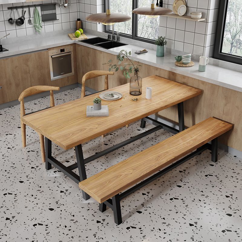 Industrial Solid Wood Rectangle Dining Khaki Standard Dining Table with Trestle Base Clearhalo ' dining_table' 'Dining Tables & Seating' 'Dining Tables' 'furn' 'furn_dining_table' 'Furniture' 'furniture_dining_table' 'Kitchen & Dining Furniture' 'kitchen&dining_furn' 'kitchen' 'kitchen_dining_table' 1200x1200_1a265dcf-58fa-424b-83a0-4d36ce971b15