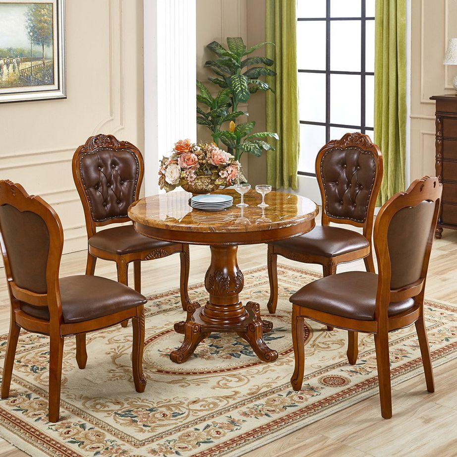 Round 4 Legs Victorian Style Dining Table Sintered Stone Fixed Table for Kitchen Clearhalo ' dining_table' 'Dining Tables & Seating' 'Dining Tables' 'furn' 'furn_dining_table' 'Furniture' 'furniture_dining_table' 'Kitchen & Dining Furniture' 'kitchen&dining_furn' 'kitchen' 'kitchen_dining_table' 1200x1200_1a2be486-6dde-4954-bdb7-e6ec3daf9b24