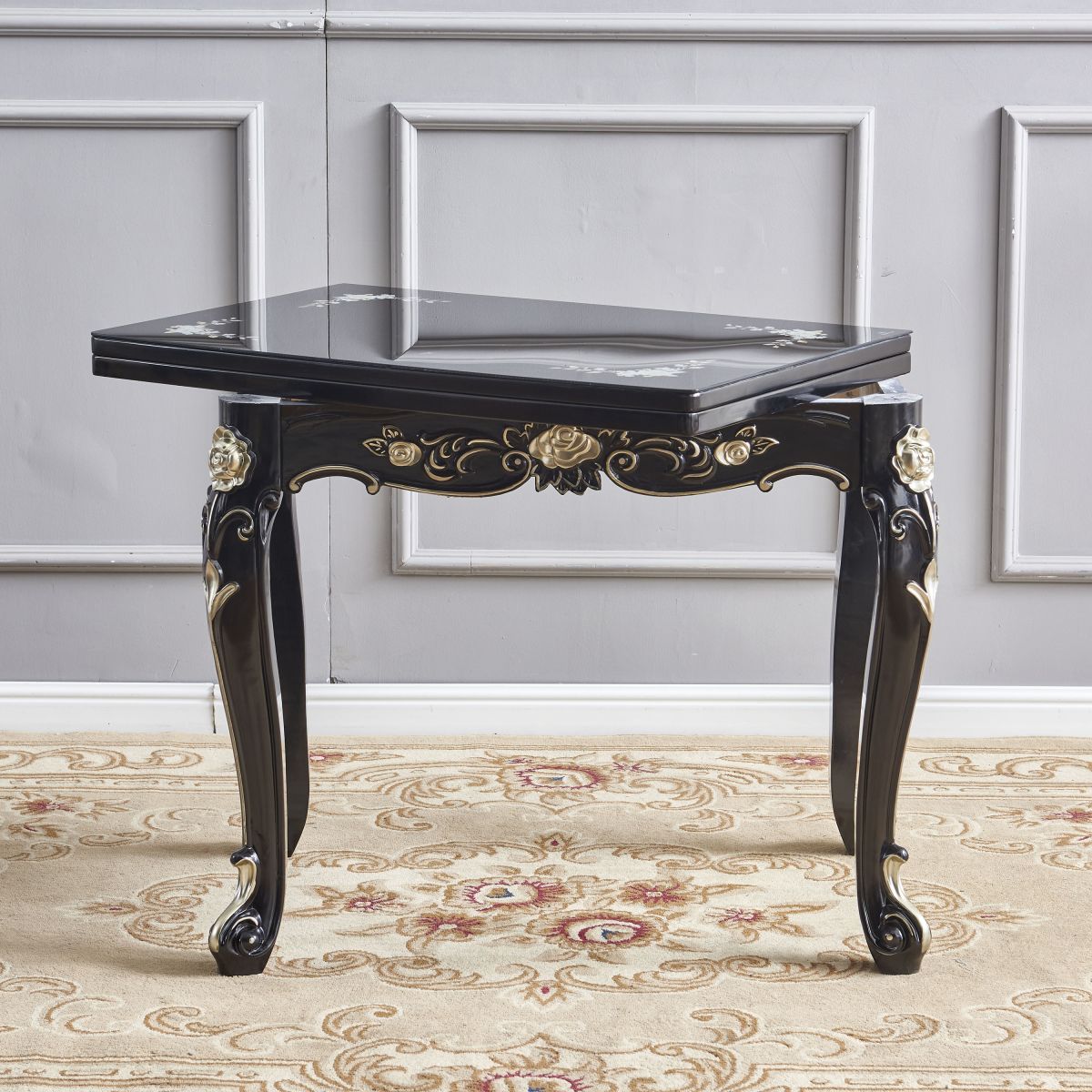 Glam Foldable Rectangle Dining Table Glass Tabletop with Wood Legs Clearhalo 'Dining Tables & Seating' 'Dining Tables' 'dining_table' 'furn' 'furn_dining_table' 'Furniture' 'Kitchen & Dining Furniture' 1200x1200_1a2deee8-ce30-4699-a1c0-e7fd0df39388