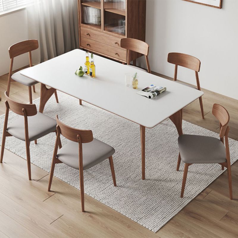 Modern Rectangular Stone Top White Dining Table with 4 Solid Wood Legs Clearhalo 'Dining Tables & Seating' 'Dining Tables' 'dining_table' 'furn' 'furn_dining_table' 'Furniture' 'Kitchen & Dining Furniture' 1200x1200_1a30a9e9-46f4-4e9a-824a-22ed0f31c31b