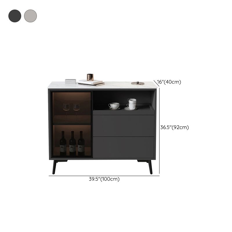 Glass Door Stone Buffet Sideboard Contemporary Style Credenza with LED Lights Clearhalo 'buffet_sideboard' 'Buffets & Sideboards' 'furn' 'furn_buffet_sideboard' 'Furniture' 'Kitchen & Dining Furniture' 1200x1200_1a321ab3-e4dd-41de-888a-b7ab9d0ee484