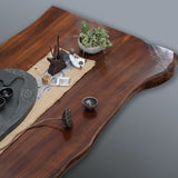 Rectangle Solid Wood Coffee Table Dark Brown Abstract Cocktail Table