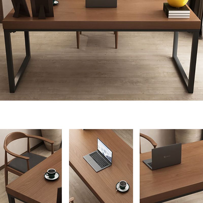 Escritorio de escritura industrial escritorio de secretario marrón rectangular con patas de metal