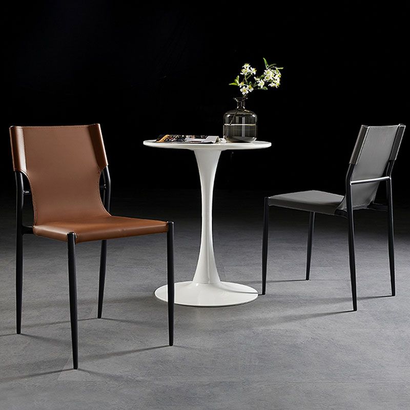 Industrial Style Armless Solid Back Chair Leather Dining Chairs Clearhalo 'Dining Chairs' 'Dining Tables & Seating' 'dining_chair' 'furn' 'furn_dining_chair' 'Furniture' 'furniture_dining_chair' 'Kitchen & Dining Furniture' 1200x1200_1a33c3ed-c911-41c8-9ab9-9eb7565bd1cb