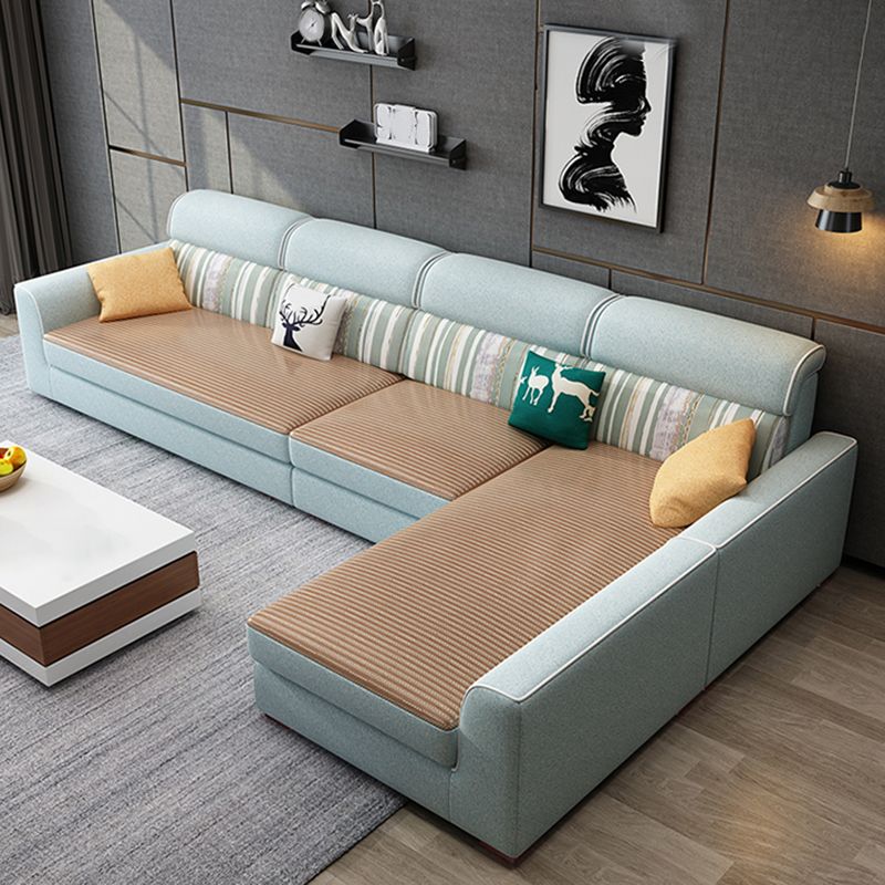 Moderne Stoffsofa & Chaise Quadratarmsofa mit Oberkissen