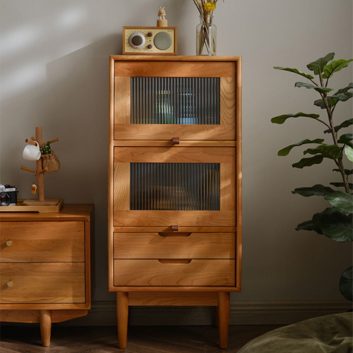 Contemporary Cabinet Solid Wood with Glass Doors and Drawers Accent Cabinet Clearhalo 'Cabinets & Chests' 'cabinets_chests' 'furn' 'furn_cabinets_chests' 'Furniture' 'Living Room Furniture' 1200x1200_1a36095b-b1c9-4beb-8376-38da63a6b70f