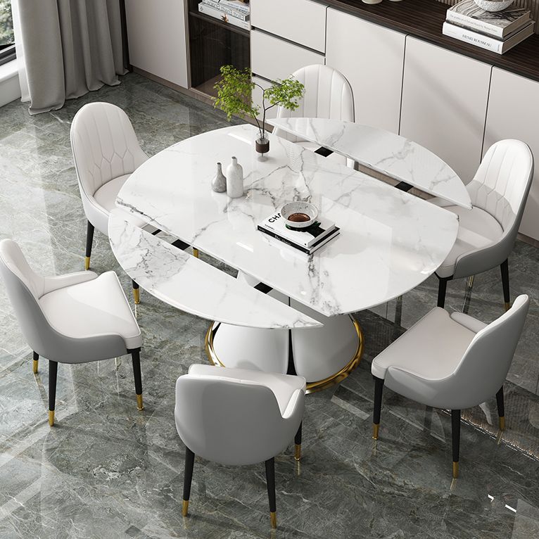 Contemporary Round Dining Table Sintered Stone Table with White Pedestal Base,53.1"L x 53.1"W x 30"H Clearhalo ' dining_table' 'Dining Tables & Seating' 'Dining Tables' 'furn' 'furn_dining_table' 'Furniture' 'furniture_dining_table' 'Kitchen & Dining Furniture' 'kitchen&dining_furn' 'kitchen' 'kitchen_dining_table' 1200x1200_1a379d31-fbd2-443f-9adc-3690f223d44d