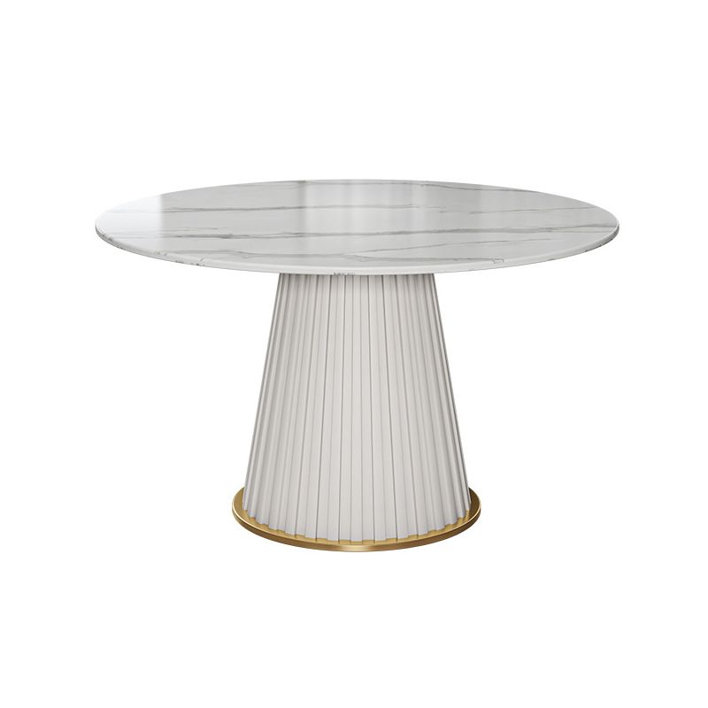 Table à manger ronde contemporaine, plateau en pierre frittée blanche, guéridon pour la maison