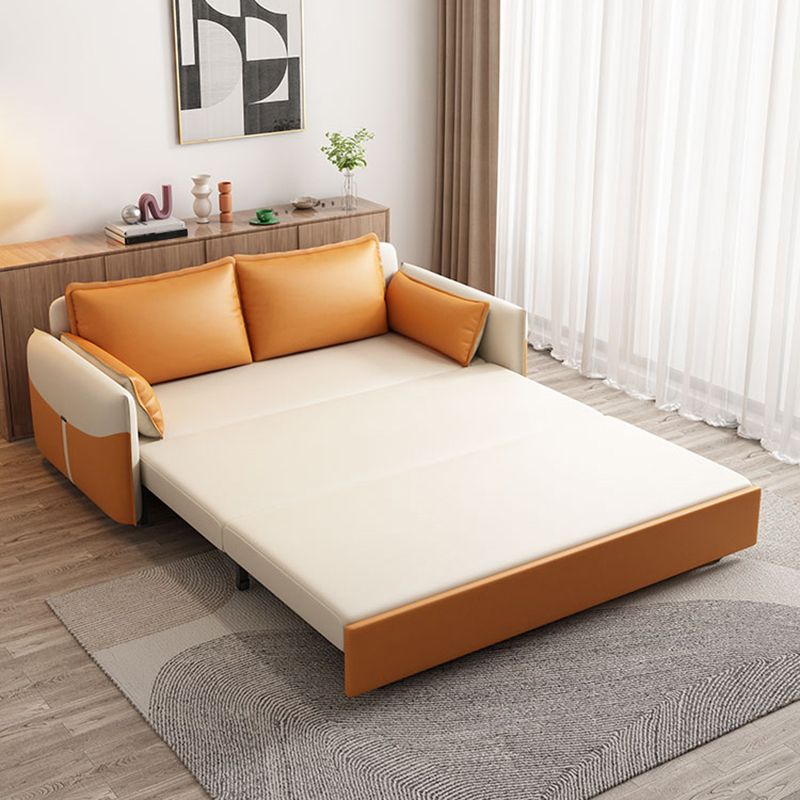 Modern Faux Leather Sleeper Sofa 35.43"H Upholstered Pillow Top Arms Sofa Bed Clearhalo 'furn' 'furn_futons' 'Furniture' 'Futons & Daybeds' 'Futons' 'Living Room Furniture' 1200x1200_1a38f38e-2e32-4e4c-a4f7-5fdb8306accb