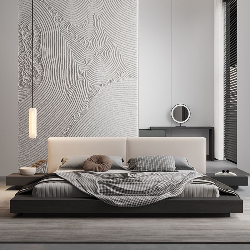 Lift Up Storage Bed Frame Mid-Century Modern Standard Bed with Upholstered Headboard