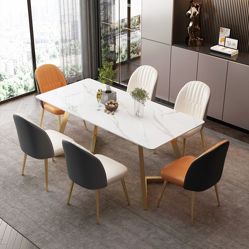 Set da tavolo da pranzo rettangolare glam 1/2/5/7 pezzi Dinette set con top in pietra sinterizzata bianca