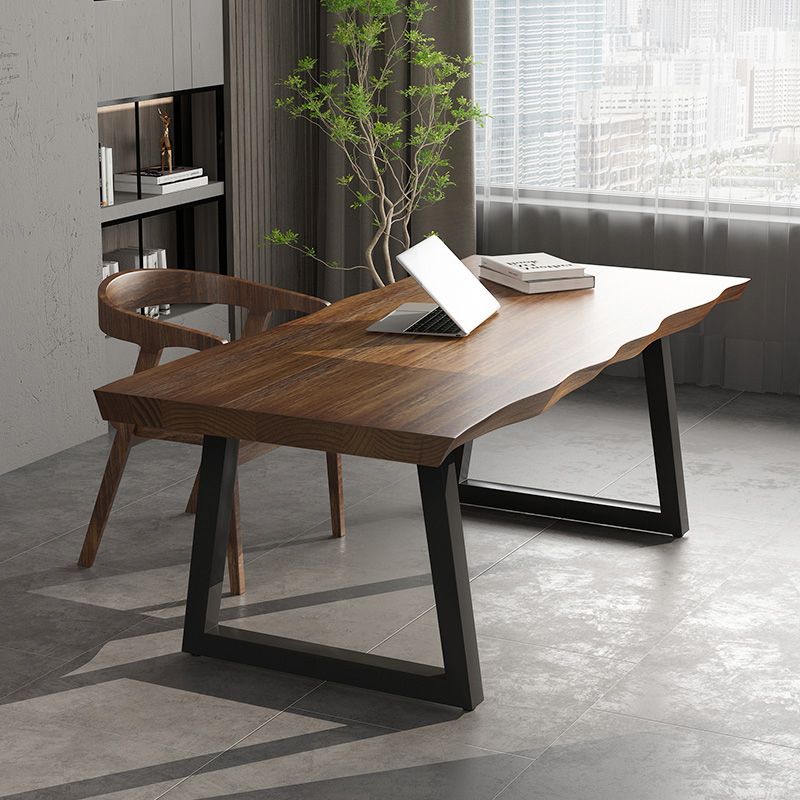 Rectangle Industrial Double Pedestal Dining Table Wood Color Fixed Table of Solid Wood Clearhalo ' dining_table' 'Dining Tables & Seating' 'Dining Tables' 'furn' 'furn_dining_table' 'Furniture' 'furniture_dining_table' 'Kitchen & Dining Furniture' 'kitchen&dining_furn' 'kitchen' 'kitchen_dining_table' 1200x1200_1a3d1be9-1b08-40f9-b3b1-2803bbdaf009