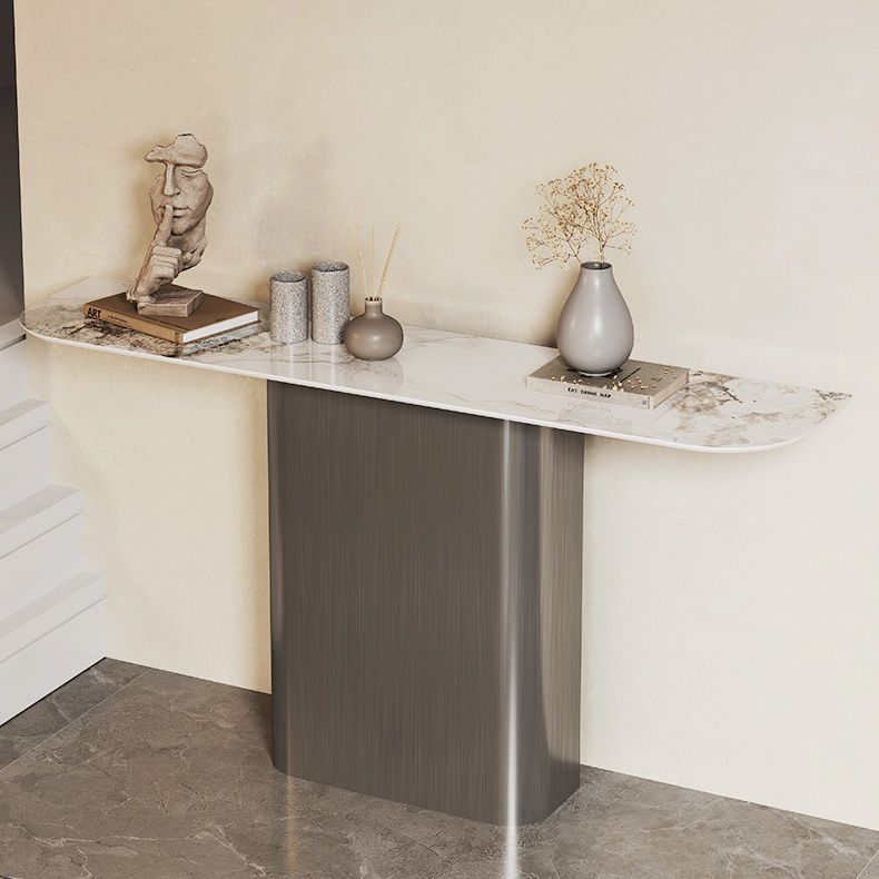 Tavolo di accento moderno a forma di luna tavolo in metallo in metallo per hall, largo 14 pollici