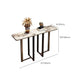 Modern Rectangular Console Table Stone Console Sofa Table in White and Gold