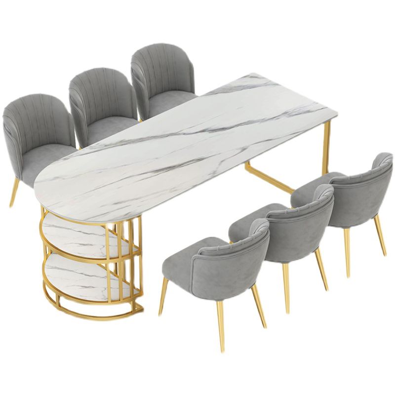 Contemporary Dining Table Sintered Stone Dining Table with Gold Double Pedestal Clearhalo ' dining_table' 'Dining Tables & Seating' 'Dining Tables' 'furn' 'furn_dining_table' 'Furniture' 'furniture_dining_table' 'Kitchen & Dining Furniture' 'kitchen&dining_furn' 'kitchen' 'kitchen_dining_table' 1200x1200_1a4308cf-332d-4fad-8358-d1248b3d6d16