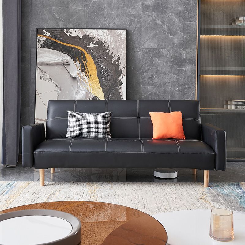 Sofá de cuero y madera Sofá de cuero cojines para apartamento