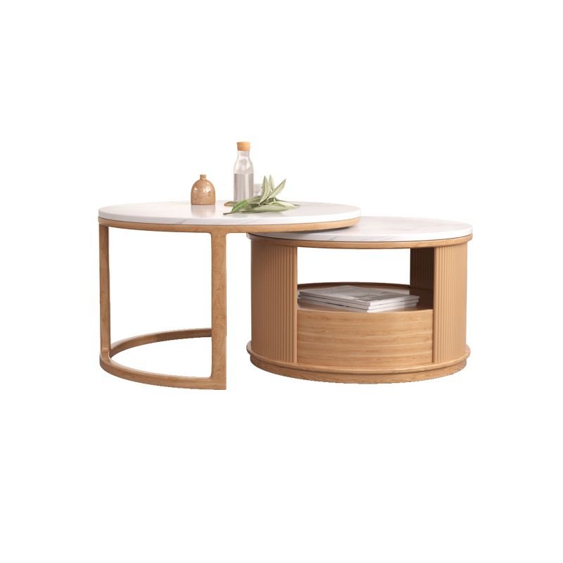 Mesa de café redonda de mesa de café juego con estante de almacenamiento