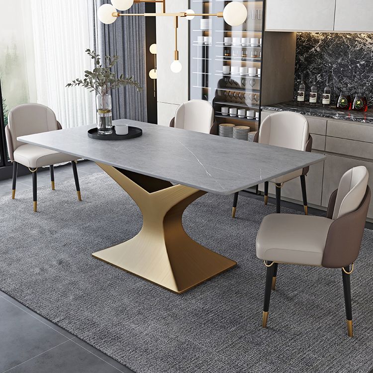 Minimalist Dining Room Set with Sintered Stone Top and Gold Base Formal Table Set Clearhalo 'Dining Room Sets' 'Dining Tables & Seating' 'dining_room_set' 'furn' 'furn_dining_room_set' 'Furniture' 'furniture_dining_room_set' 'Kitchen & Dining Furniture' 'kitchen&dining_furn' 'kitchen' 1200x1200_1a463b5b-5b68-4740-9817-bc6bb1f546b5