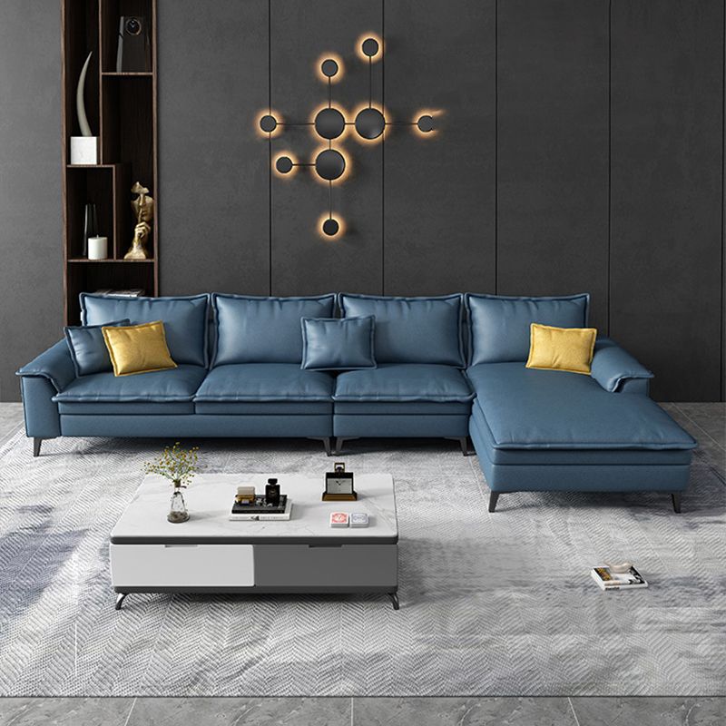 Scandinavian 4-seat Pillow Top Arm Sectional 37.4" High Sectional with 4 Pillows Clearhalo 'furn' 'furn_sectionals' 'Furniture' 'Living Room Furniture' 'Sectionals' 1200x1200_1a473faa-f54a-41a8-bc4d-99373bbeec7c