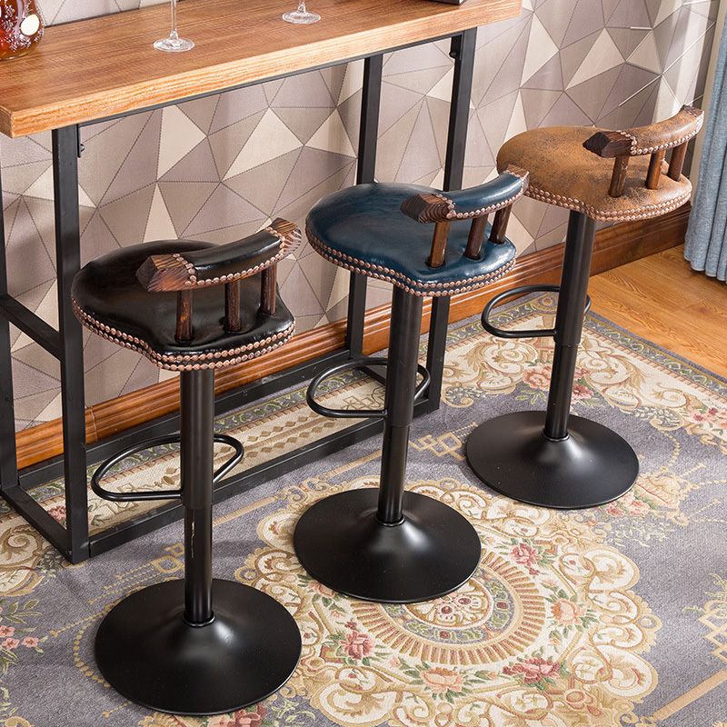 Industrial Leather Counter Height Stools Adjustable Height Bar Stool