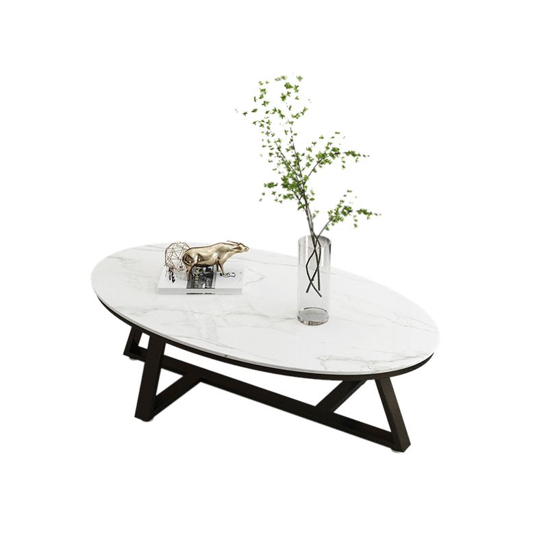 Glam elliptische leistenen salontafel 61 cm H-cocktailtafel met gekruiste poten