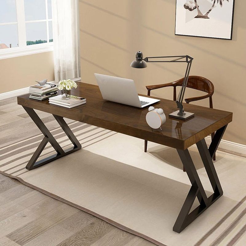 Industrial Wooden Office Desk Rectangular Natural Writing Desk with Metal Legs