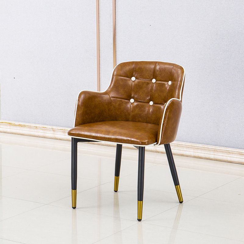 Glam Kitchen Dining Chairs Faux Leather Dining Arm Chair in Brown Clearhalo 'Dining Chairs' 'Dining Tables & Seating' 'dining_chair' 'furn' 'furn_dining_chair' 'Furniture' 'Kitchen & Dining Furniture' 1200x1200_1a4d8809-9a6a-4d8a-a7f5-de27543e475c
