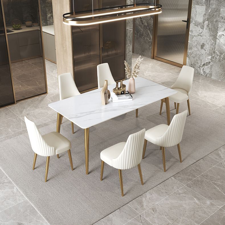 Traditional Luxury Dining Table White Sintered Stone 4 Legs Table with Gold Frame Clearhalo 'Dining Tables & Seating' 'Dining Tables' 'dining_table' 'furn' 'furn_dining_table' 'Furniture' 'furniture_dining_table' 'Kitchen & Dining Furniture' 'kitchen' 'kitchen_dining_table' 1200x1200_1a502403-bb13-417f-9dbd-bf605ff94be4
