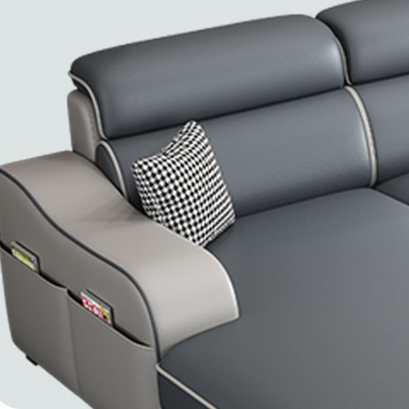 31.49" Tall Grey Sectional Sofa Faux Leather/Linen Flared Arm Modular Sofa Clearhalo 'furn' 'furn_sectionals' 'Furniture' 'Living Room Furniture' 'Sectionals' 1200x1200_1a518efd-13bf-4161-9613-0121710af4b4