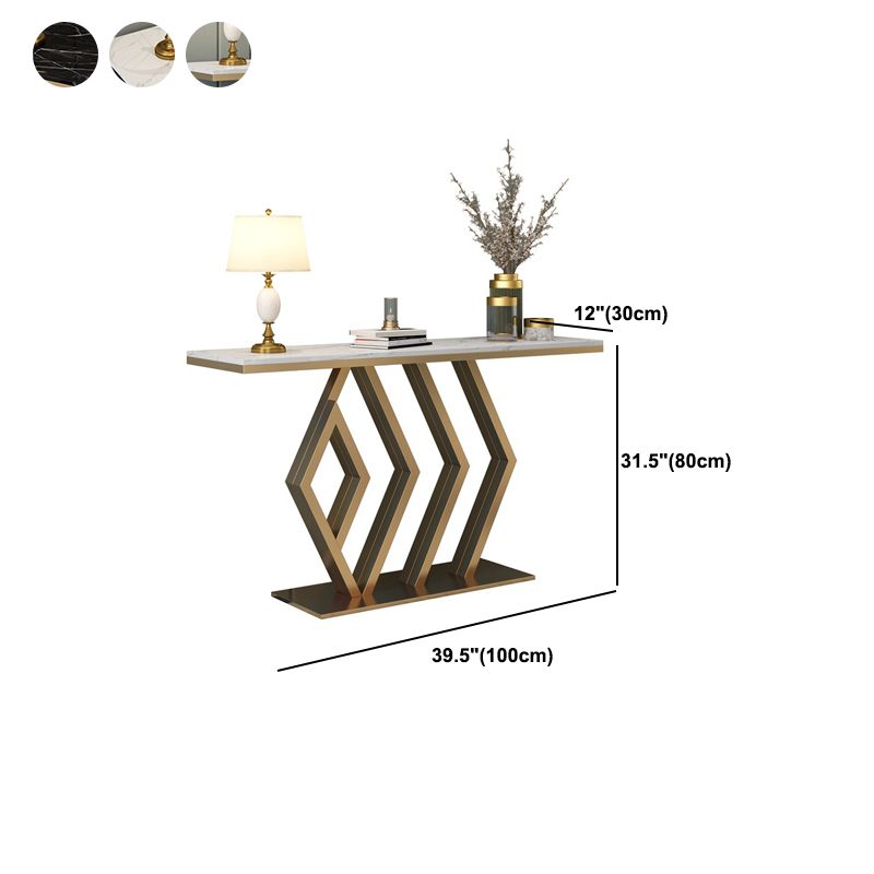 Table de console rectangle glam avec une base de piédestal et un dessus en marbre