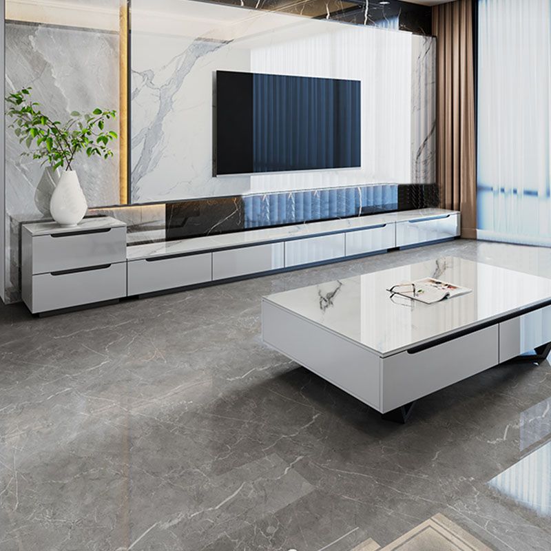 15,35 "W TV -Ständer weißer Glamstil geschlossener Speicherfernseher mit Schubladen