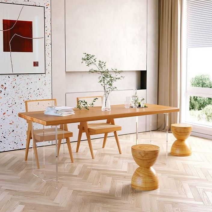 Rechteckiger Esstisch mit Acrylbasis, moderner Tisch aus Kiefernholz für die Küche