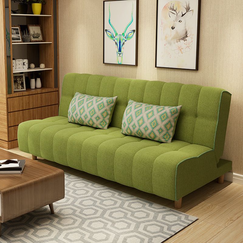 コットンブレンドとフェイクレザーコンテンポラリーアームレスカウチベッド