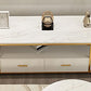 Console multimédia Glam, meuble TV à rangement ouvert, pour salon