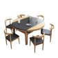Moderne stenen schaalbare eettafel met houten onderstel voor eetkamer