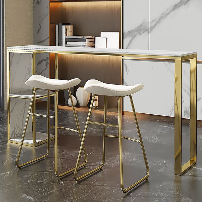 Mesa de bar rectangular Glam, mesa de pedestal doble de mármol sintético con almacenamiento