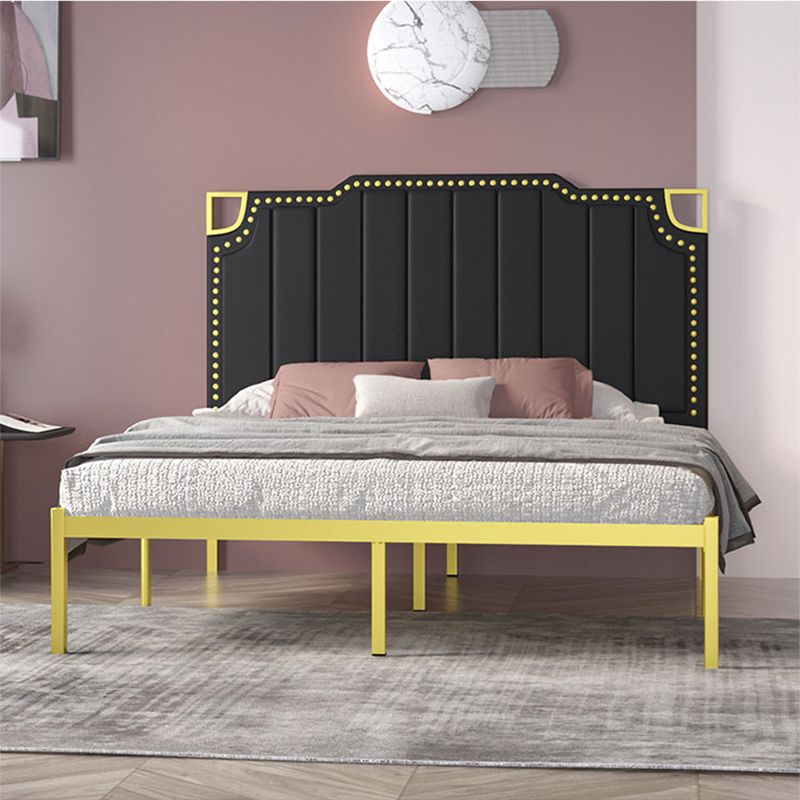 Stepped Bed Panel Leather Headboard Wire-Grid Frame,45.27" H