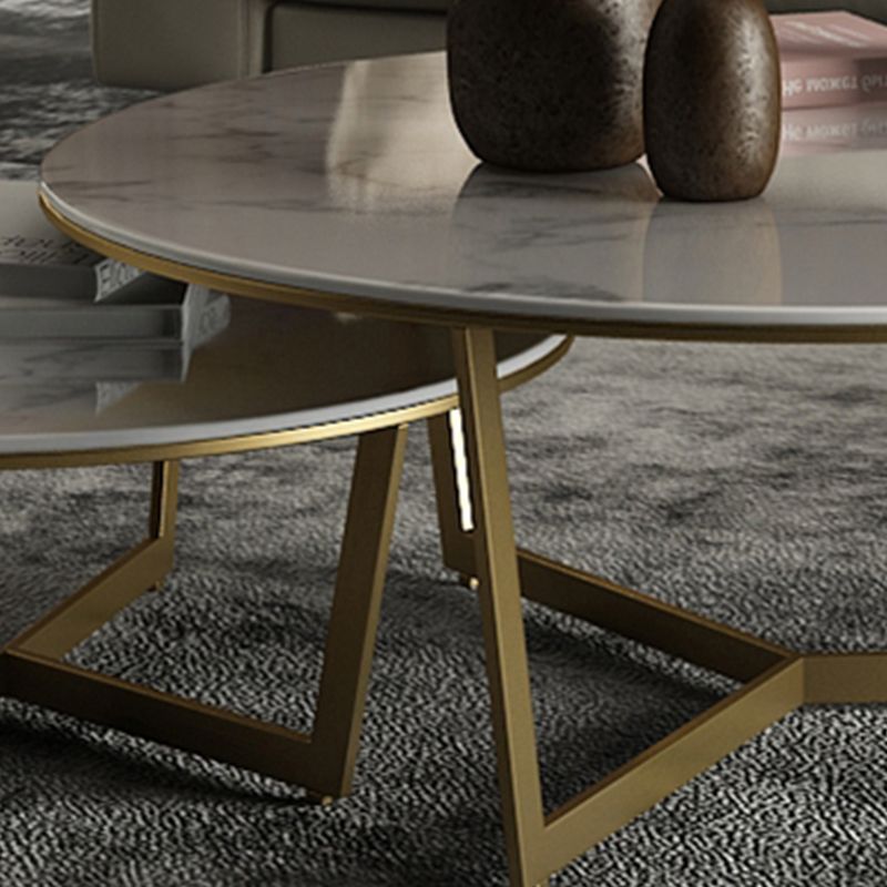 Contemporary Frame Coffee Table Round Slate Top Cocktail Table Clearhalo 'Coffee & Accent Tables' 'Coffee Tables' 'coffee_tables' 'furn' 'furn_coffee_tables' 'Furniture' 'Living Room Furniture' 1200x1200_1a6b05eb-b7be-401e-8160-b5b132bd6a76