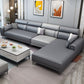 Contemporary Sofa & Chaise in Grey Square Arm Sectional with Bolster Pillows