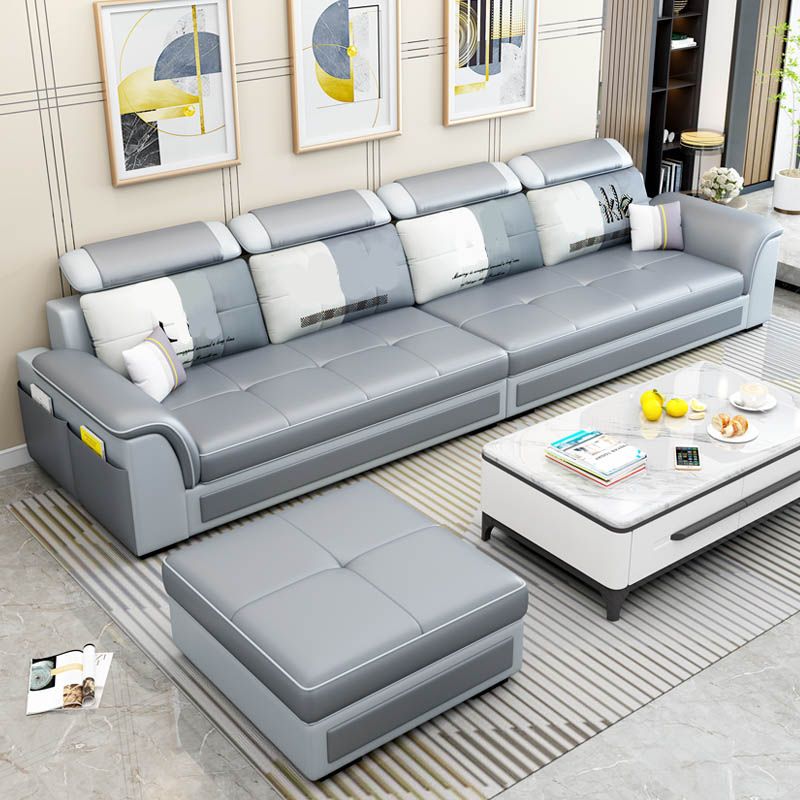 Pillow Top Arm Sofa 31.49" High Faux Leather/Linen Sofa Ottoman Included Clearhalo 'furn' 'furn_sofas' 'Furniture' 'Living Room Furniture' 'Sofa' 'sofas' 1200x1200_1a6de5e7-1562-41e7-b480-9a24faef868a