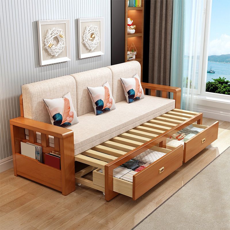 Removable Cushions Scandinavian Solid Wood Futon Sleeper Sofa Bed Clearhalo 'furn' 'furn_futons' 'Furniture' 'Futons & Daybeds' 'Futons' 'Living Room Furniture' 1200x1200_1a6e3473-bb9d-4446-8802-b4aecdbb3801