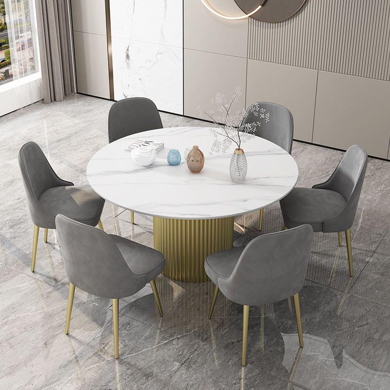 Glam 1/7 Pieces Dining Set Circular Stone Dining Table for Kitchen Clearhalo 'Dining Room Sets' 'Dining Tables & Seating' 'dining_room_set' 'furn' 'furn_dining_room_set' 'Furniture' 'furniture_dining_room_set' 'Kitchen & Dining Furniture' 1200x1200_1a6ed5c8-a62b-4aed-9fc6-c45048287f1e
